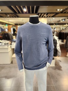 에디션 블루 컬러 캐주얼 사슬짜임 스웨터 간절기 티셔츠 NNE1ER1902BL